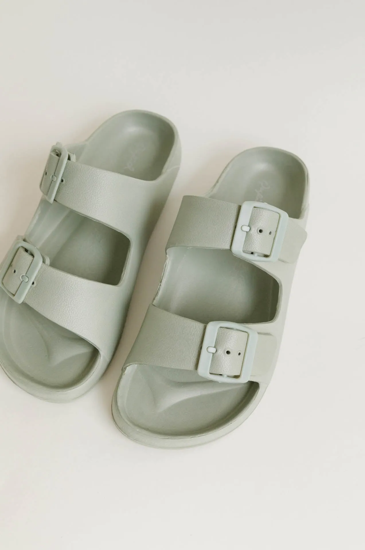 Adjustable Buckle Rubber Slide Sandals - Sage