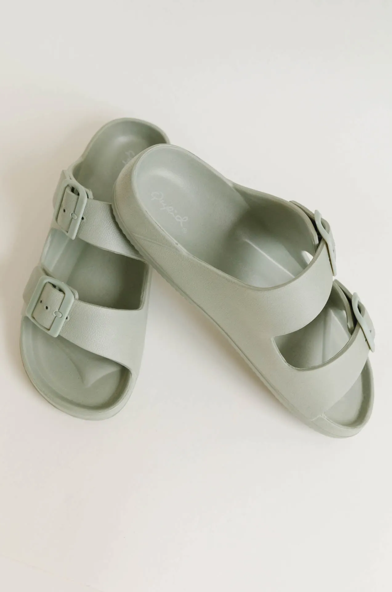 Adjustable Buckle Rubber Slide Sandals - Sage