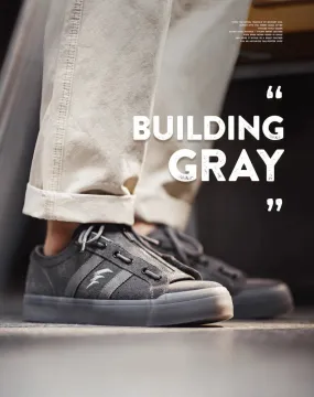 Architectural Building Gray Leather Versatile Men's Canvas Shoes