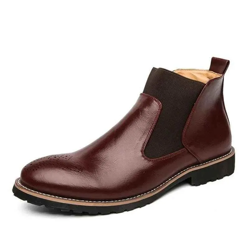 Breathable Leather Brown Men's Casual Shoes Ankle Boots XS80382#