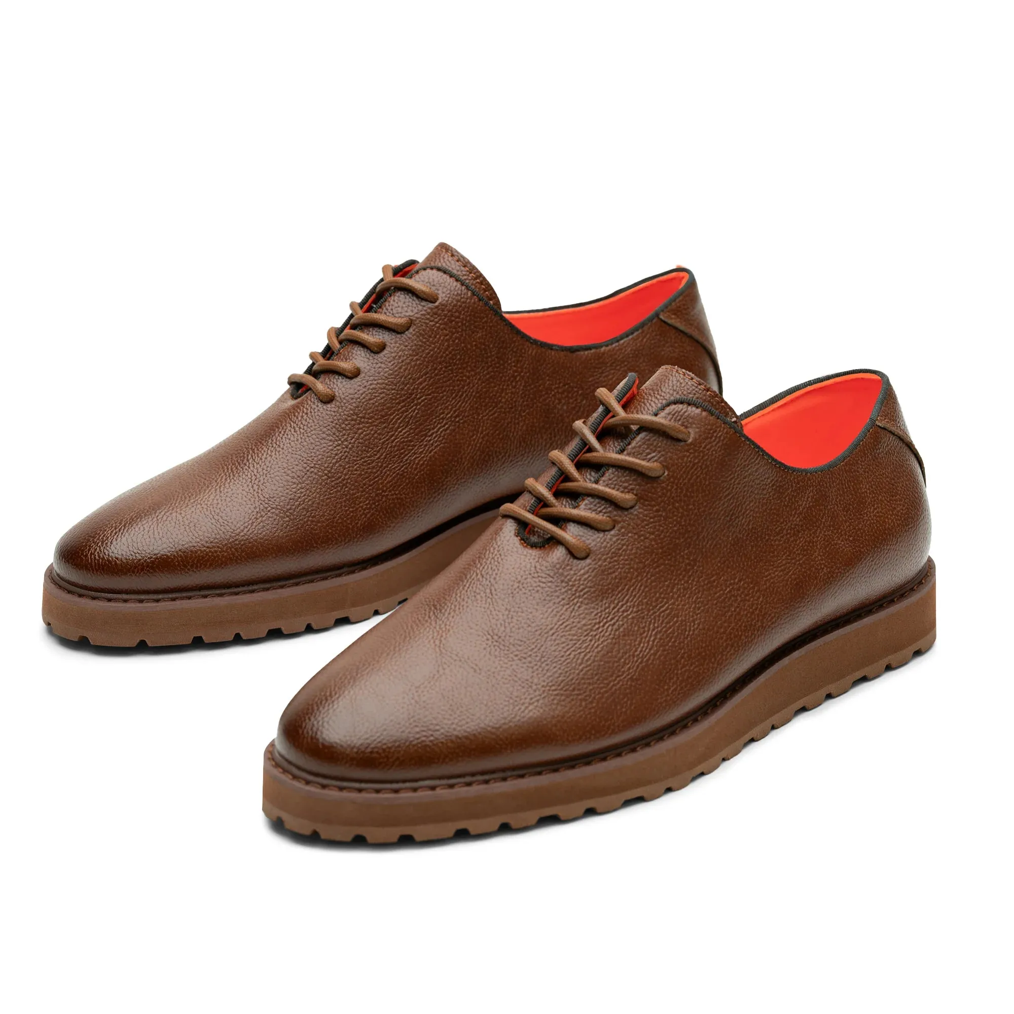 Brown Men's Leather Casual Shoe Plain Toe Lace Up Sneaker-the Napa