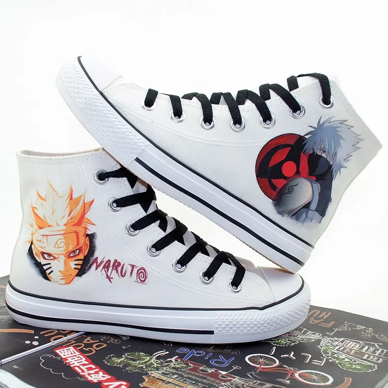 c3 men 1 Spring Anime Naruto Personalized Canvas Shoes Cool Doodle Printed High top Breathable boots for Halloween party A51105