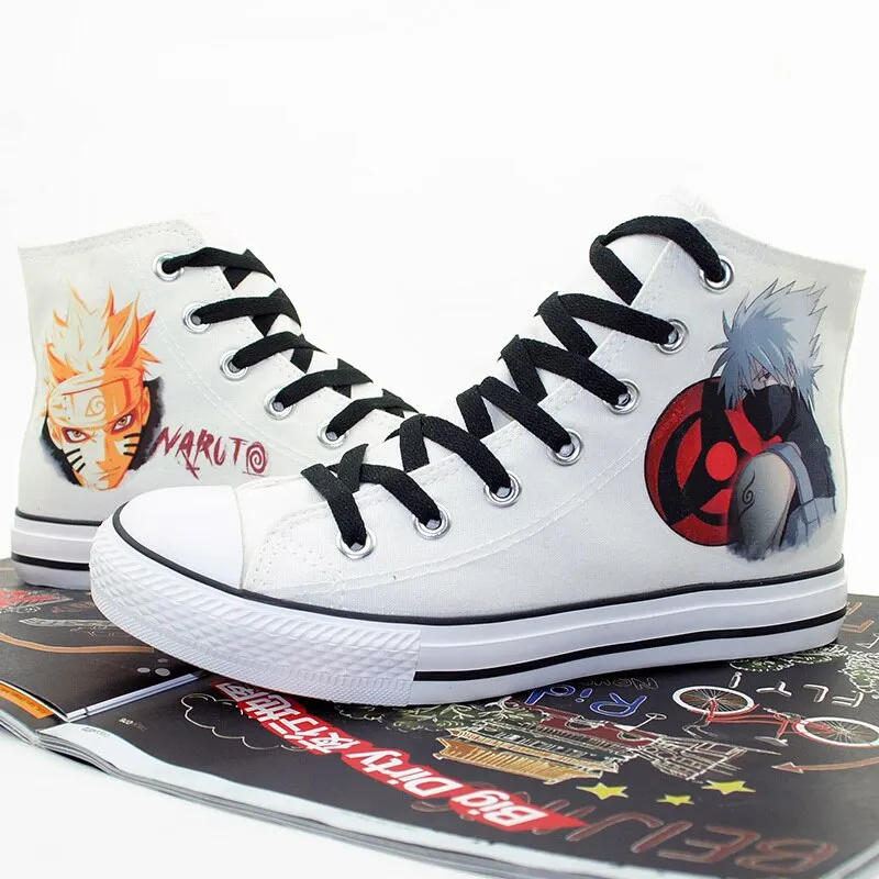 c3 men 1 Spring Anime Naruto Personalized Canvas Shoes Cool Doodle Printed High top Breathable boots for Halloween party A51105