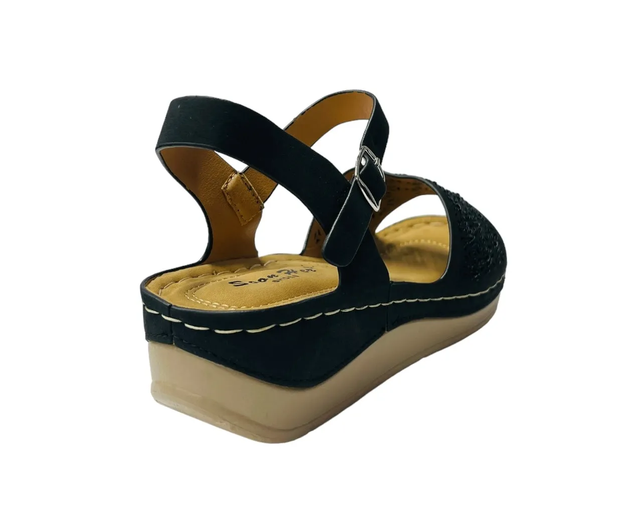 Faux Leather Ankle Strap Padded Sandals