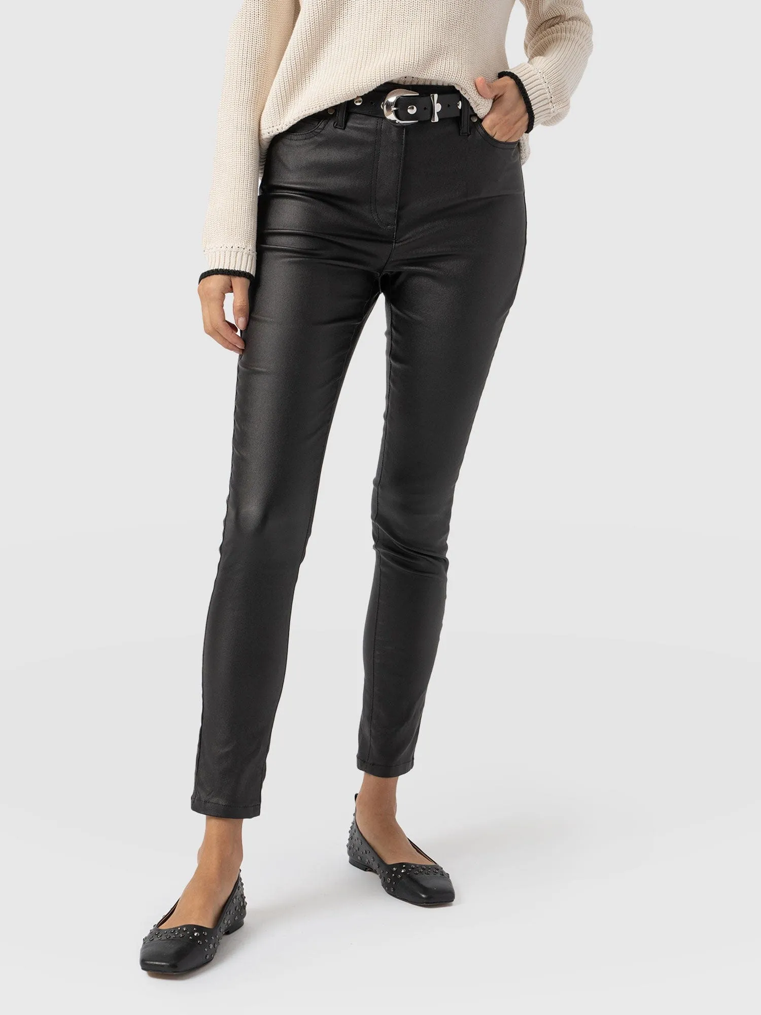 Maeva Skinny Pant - Black Coated