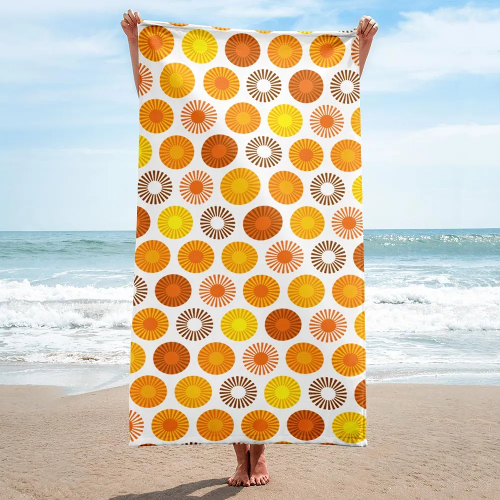 Mid Century Modern Orange FlowerPower Beach & Pool Towel