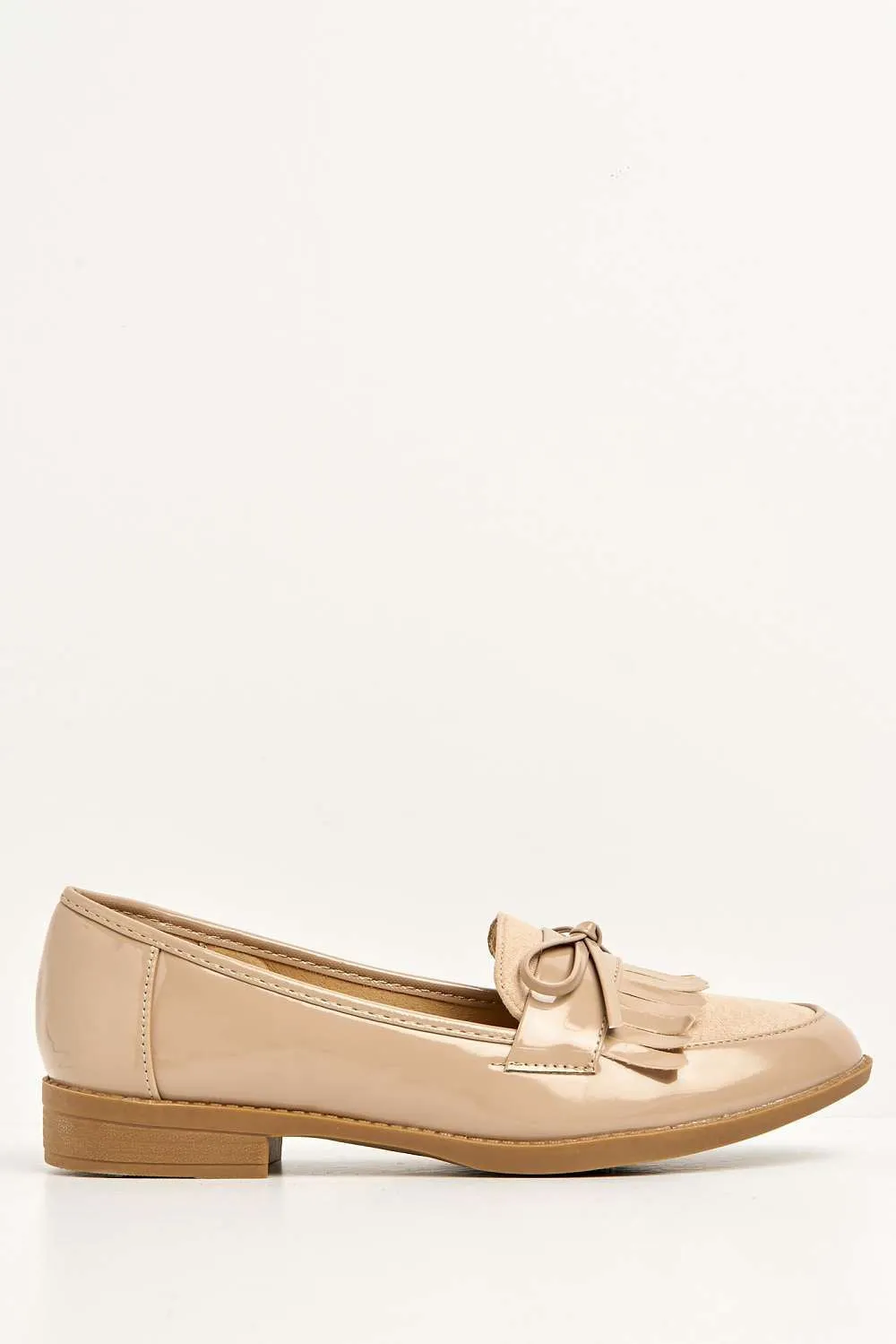 Morgan Fringe Detail Bow Loafers in Beige