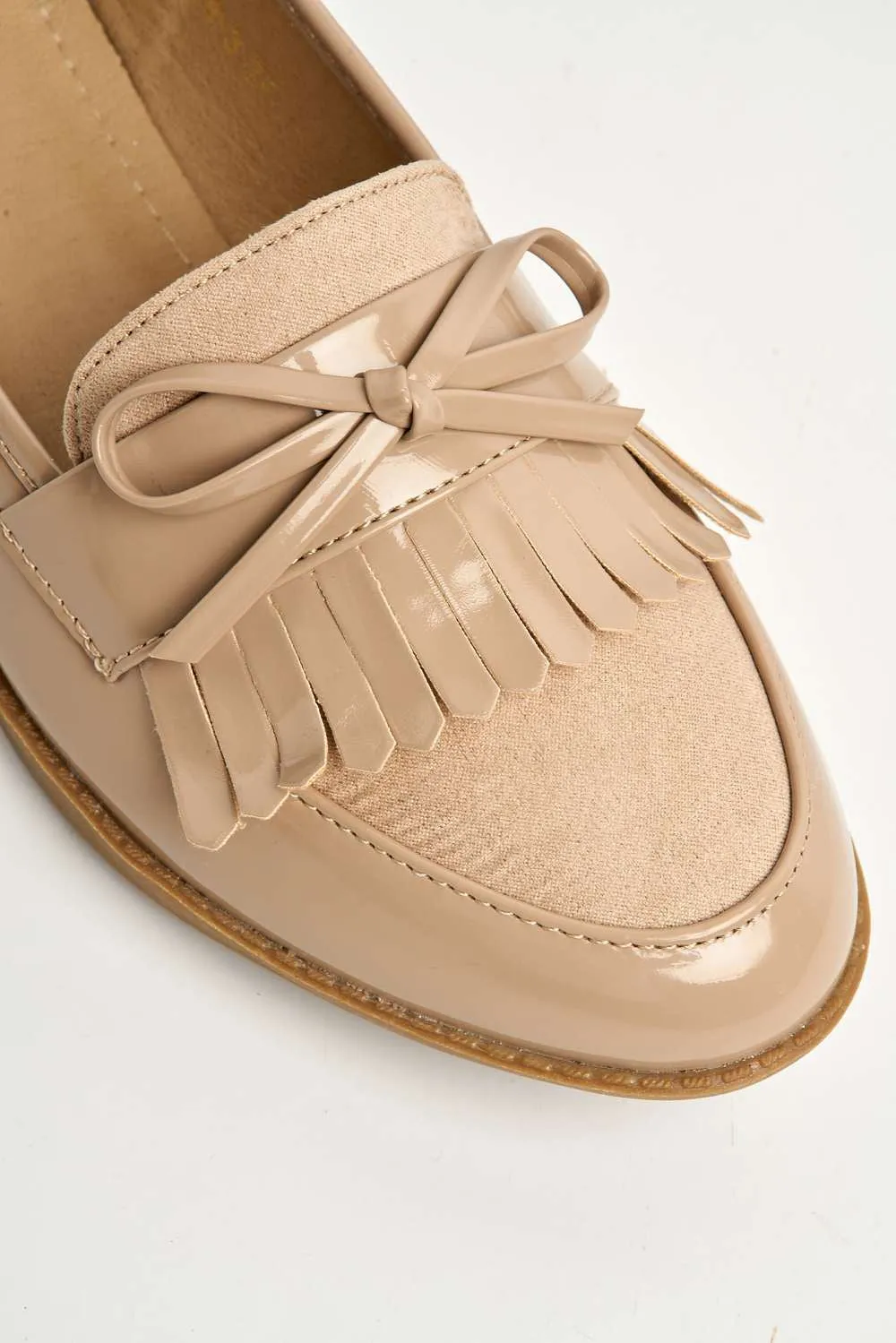 Morgan Fringe Detail Bow Loafers in Beige