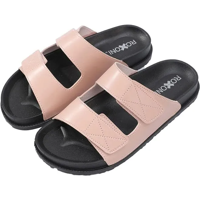 Roxoni Women's Cushioned Two Strap Footbed Sandals Lightweight Open Toe Slide Sandals