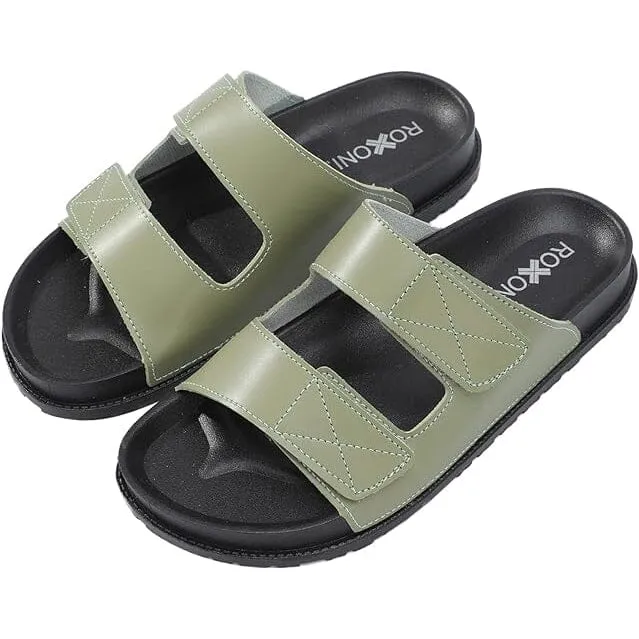 Roxoni Women's Cushioned Two Strap Footbed Sandals Lightweight Open Toe Slide Sandals