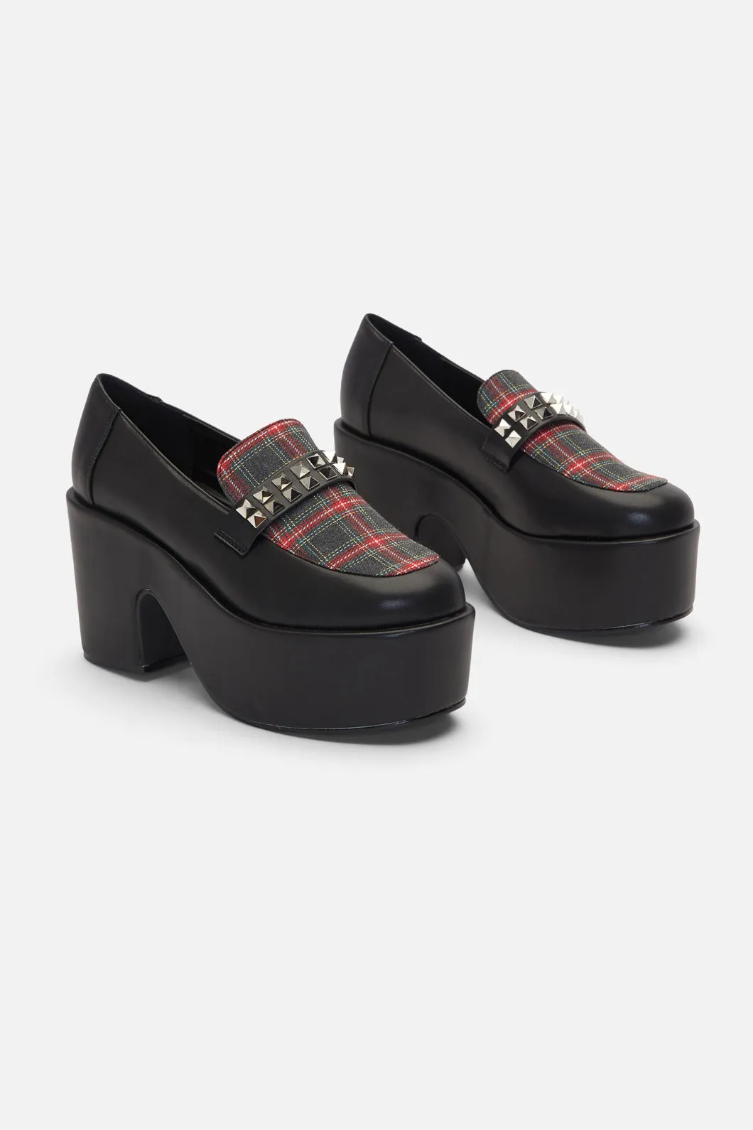 Stud Strap Tartan Loafers