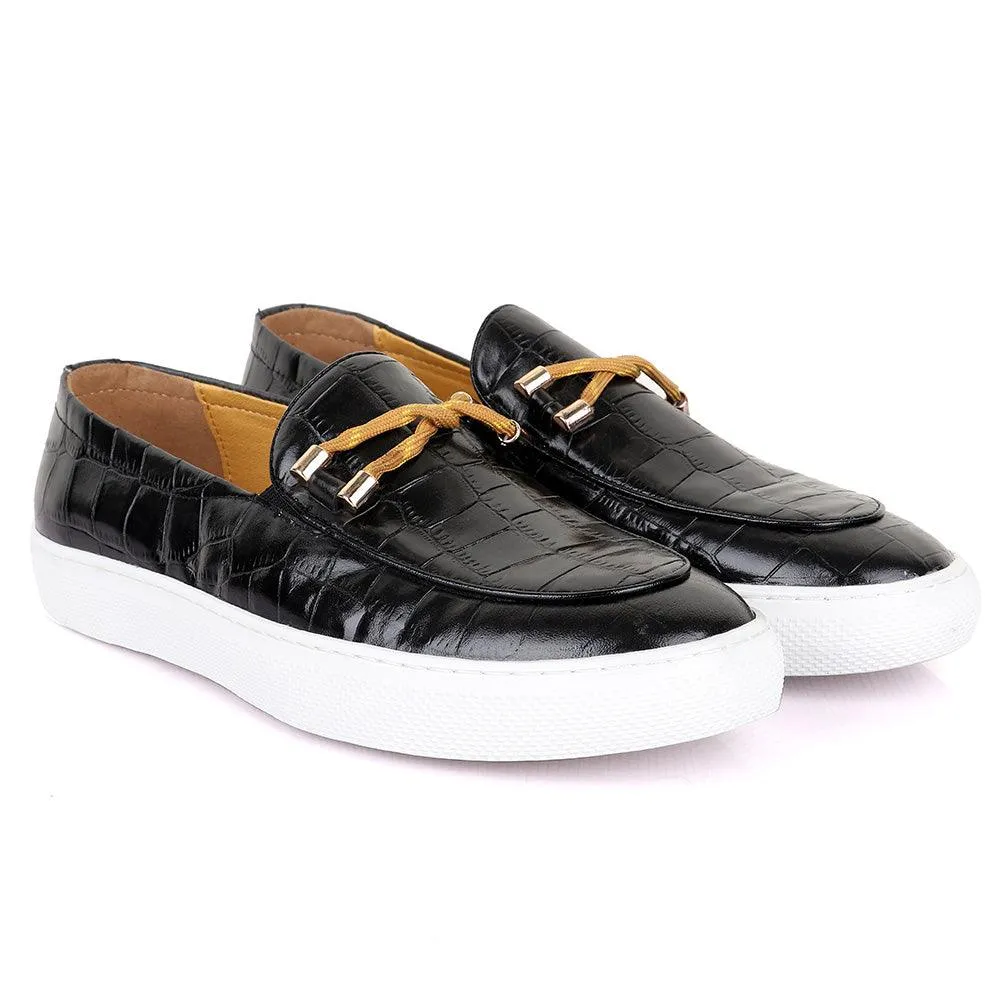 Terry Taylors Big Croc Black And Yellow Twist Leather Sneakers shoe