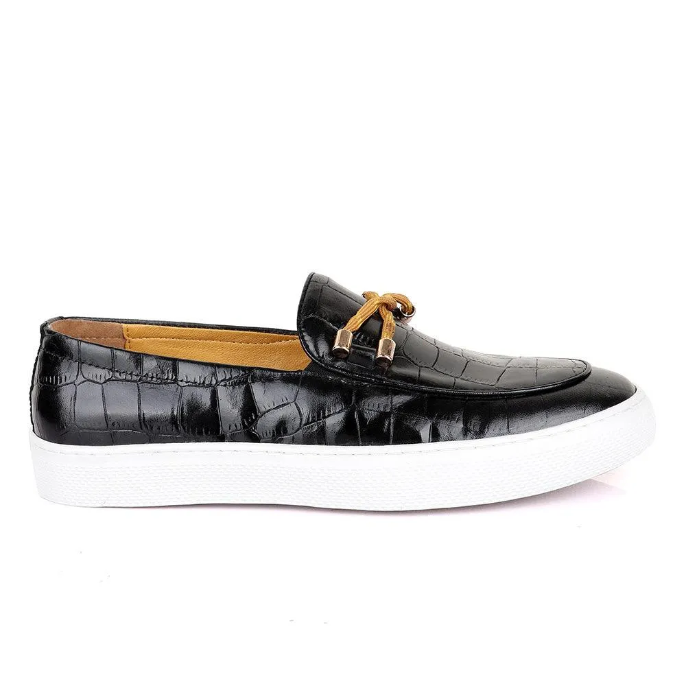 Terry Taylors Big Croc Black And Yellow Twist Leather Sneakers shoe