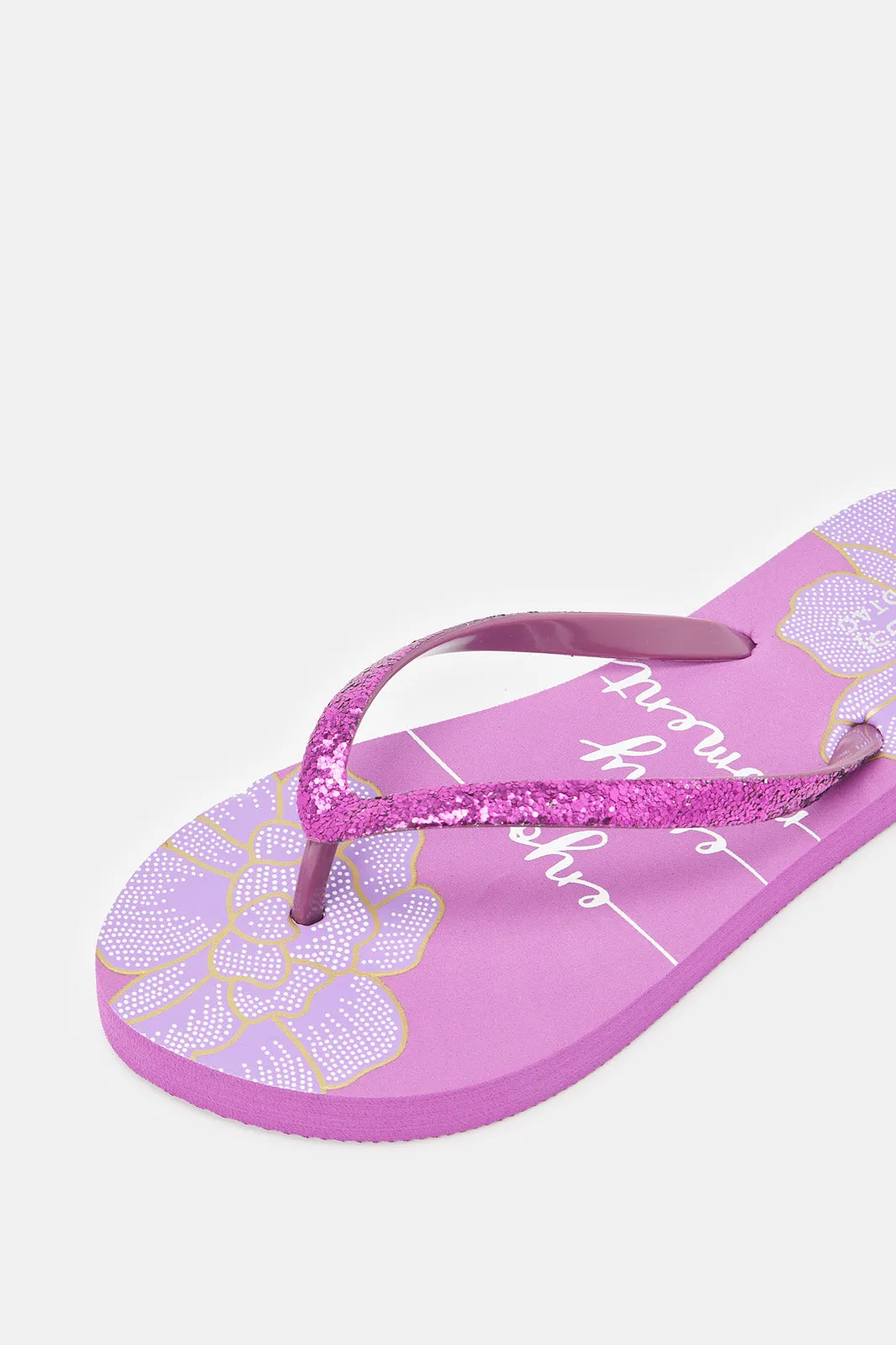 Women Purple Slogan Flip Flop