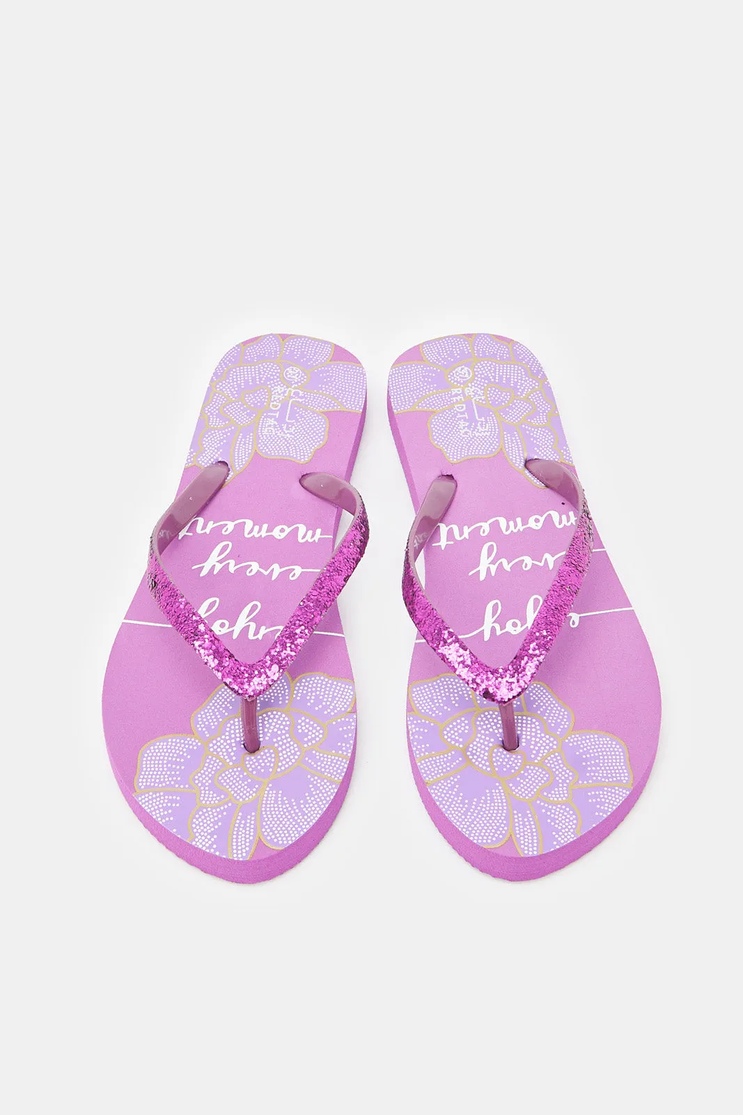 Women Purple Slogan Flip Flop