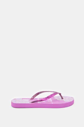 Women Purple Slogan Flip Flop