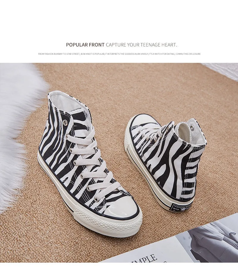 xiangtuibao INS High Top Women's Canvas Shoes Zebra Pattern  New   Style Women's Casual Shoes Fashion Comfortable Female Sneakers   Shoe