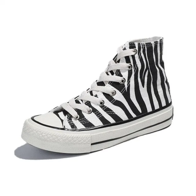 xiangtuibao INS High Top Women's Canvas Shoes Zebra Pattern  New   Style Women's Casual Shoes Fashion Comfortable Female Sneakers   Shoe