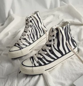 xiangtuibao INS High Top Women's Canvas Shoes Zebra Pattern  New   Style Women's Casual Shoes Fashion Comfortable Female Sneakers   Shoe